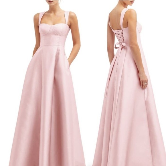 Alfred Sung Ballet Pink Bustier Tie Back Gown Size 4 - Picture 1 of 10